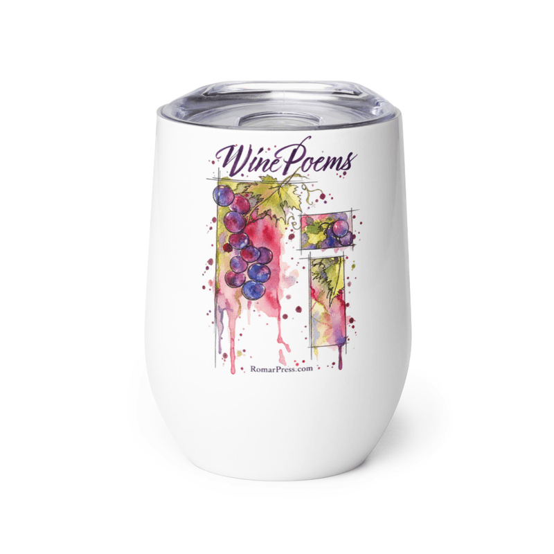 White wine tumbler printed with the Wine Poems watercolor cover