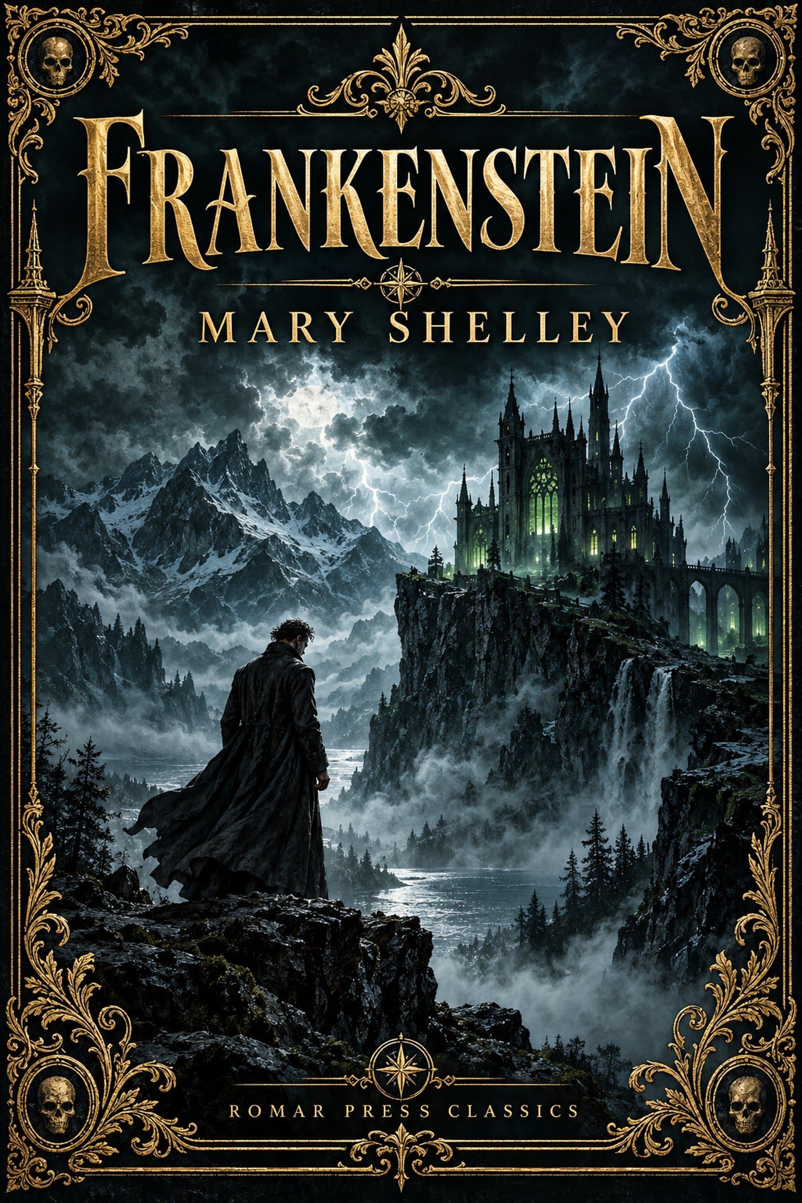 Cover of Frankenstein by Mary Shelley, ROMAR Press Classics